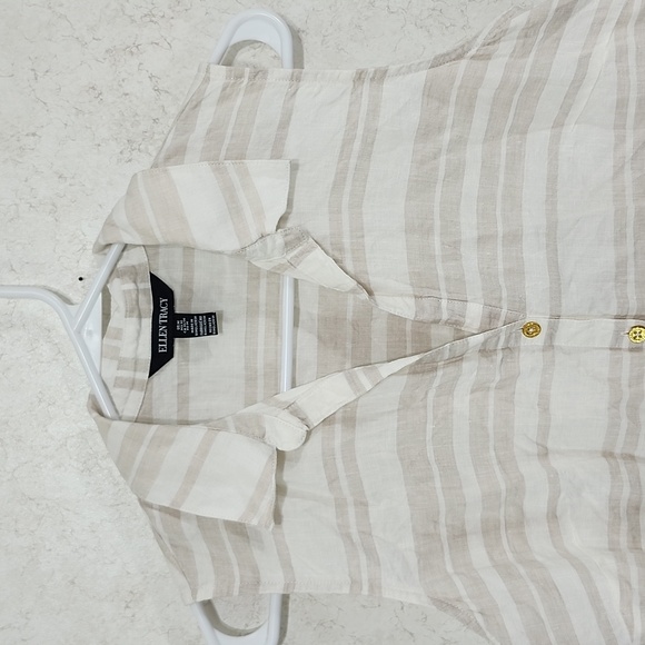 Ellen Tracy Ladies Size Medium Linen Sleeveless Striped Button-Up Top Casual - Picture 2 of 9